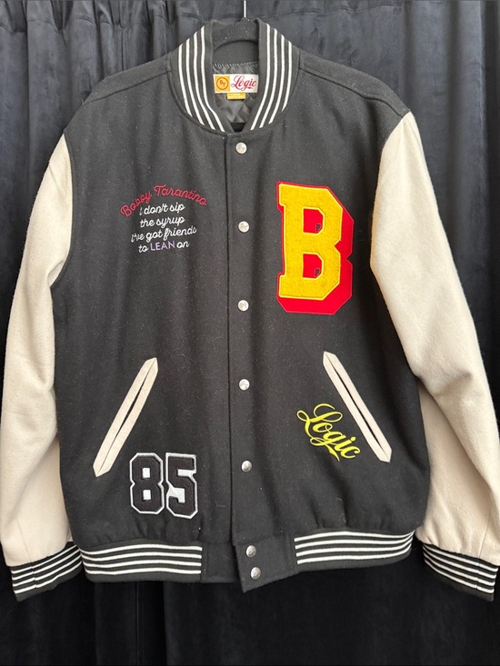 Other - Logic Letterman Jacket in Black and Cream with Yellow Red Patch